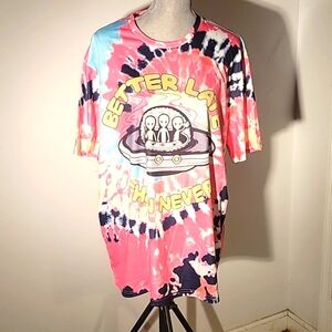 Mens Alien Print Tie Dye Short Sleeve Tee, Size XXL